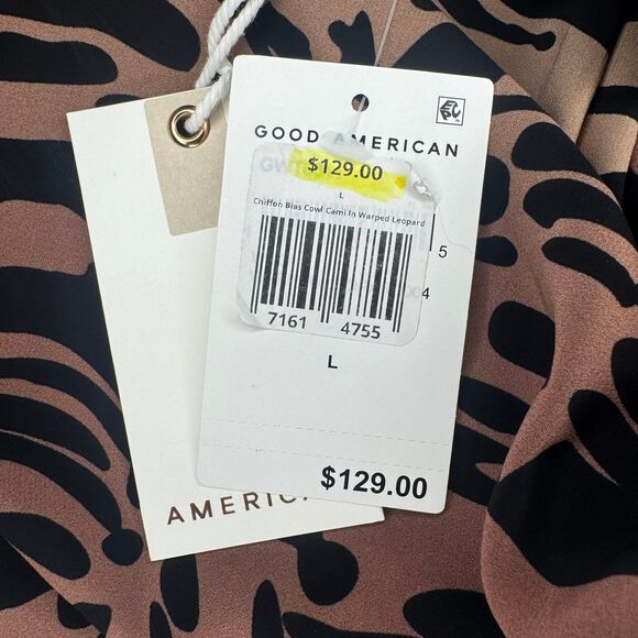 NWT $129 Good American Chiffon Bias Cowl Cami Tank Top in Warped Leapard Large - Picture 5 of 5